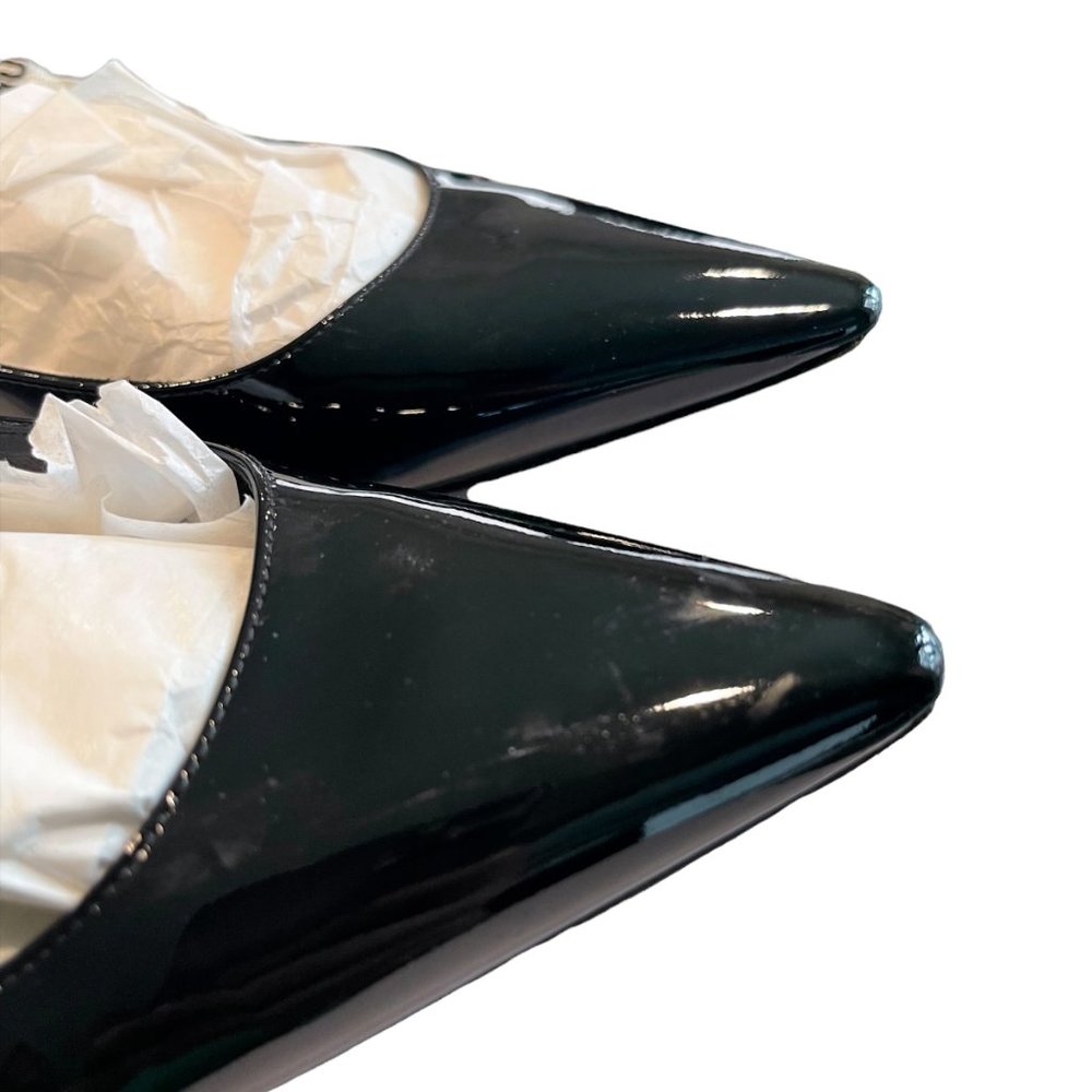 CHRISTIAN DIOR J'adior 100mm Black White Ribbon Patent Leather Slingback Flat 36 - Picture 8 of 11